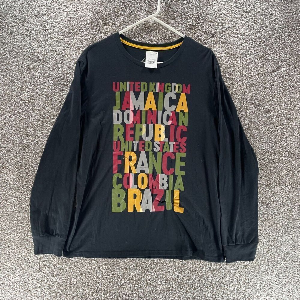 Well Worn Shirt‎ Mens Large Black Long Sleeve Cotton Jamaica Dominican Republic